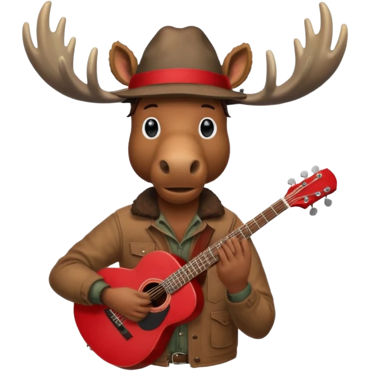 A man with a moose head in alaska pointing a red guitar directly up in the air. Make the graphics gritty and realistic like the moose man is a villian in a high budget batman movie. It needs to be 100 times more dark themed and realistic. Like your batman characters  emoji