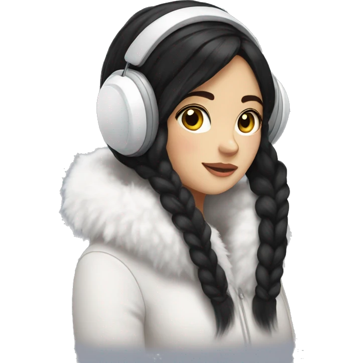 Winter girl black hair white cozy earmuffs  emoji