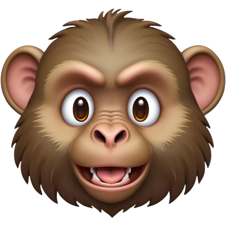 Cinematic Comical Baboon Portrait Emoji, Head tilted dramatically with an exaggeratedly amused expression, featuring a strikingly textured Fur of deep browns with wide, expressive eyes filled with playful disbelief, Simplified yet hilariously expressive features, highly detailed, glowing with a slightly sassy glow, high shine, dramatic yet playful, stylized with an air of cheeky mischief, bright and endearing, soft glowing outline, capturing the essence of a spirited and over-the-top baboon, so meme-worthy it feels like it could chatter its way into internet fame instantly! emoji