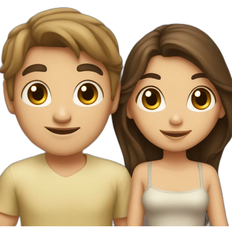 Brunette boy and brunette girl couple emoji