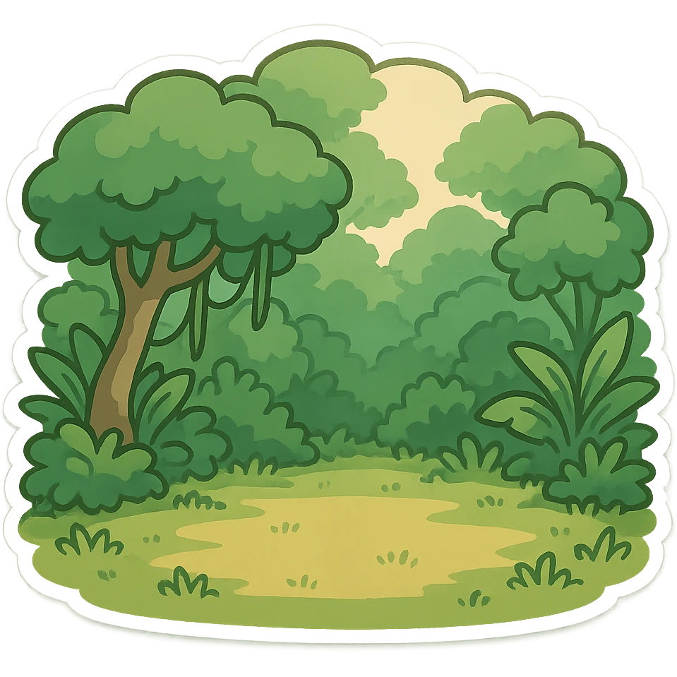 一片丛林，前面一大片空地 emoji