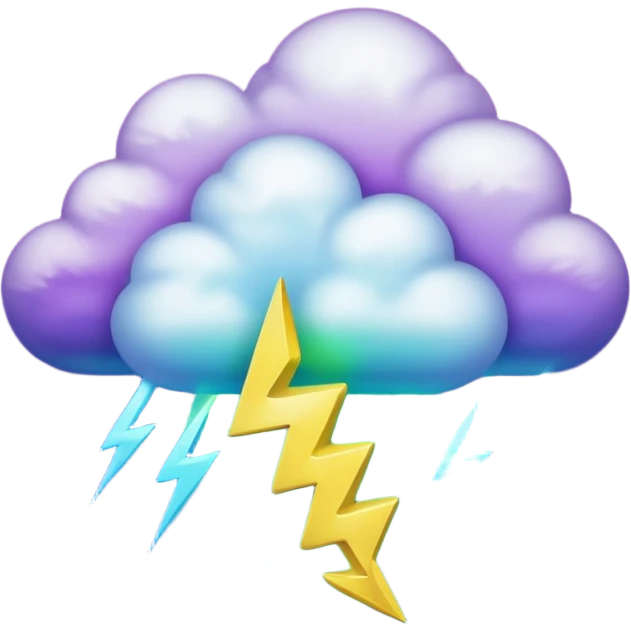 purple and green and blue gradient fluffy cloud with yellow  lightning emoji