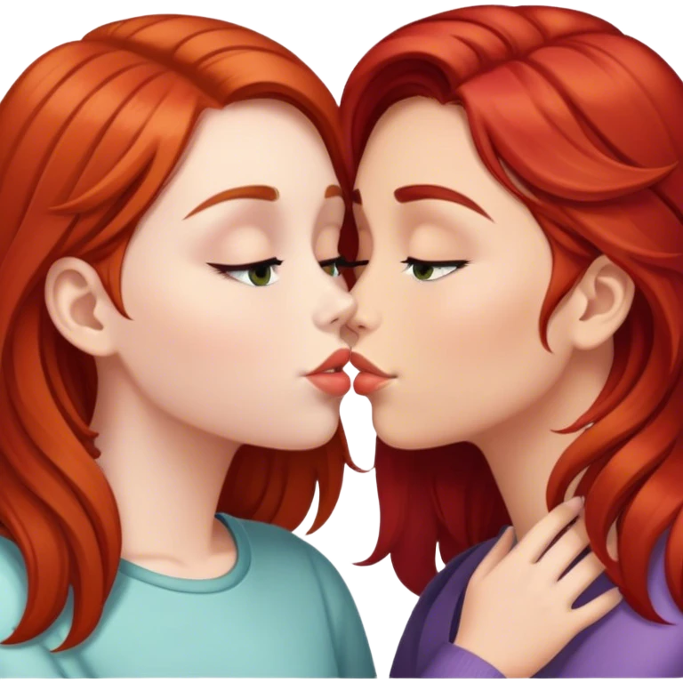 red head and brown hair girls kissing emoji
