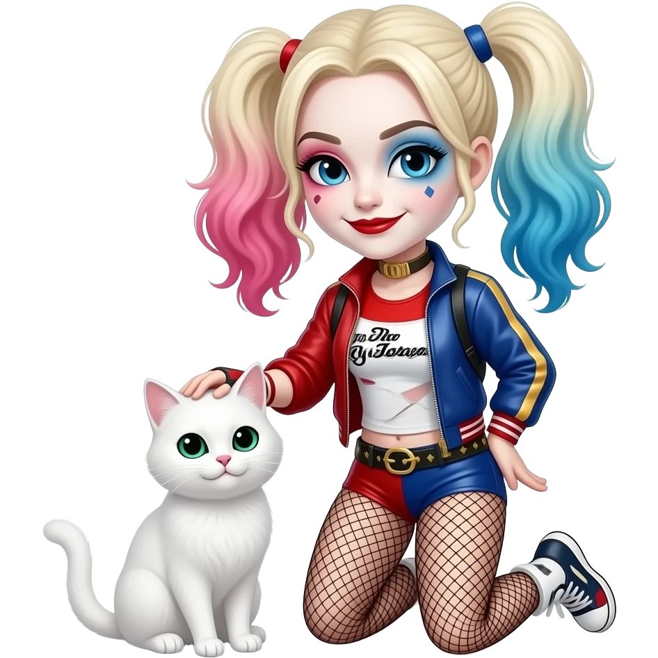 harley quinn acariciando un gato blanco emoji
