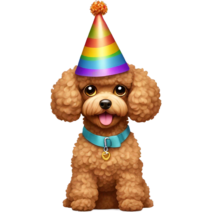 Toy poodle wearing birthday hat emoji