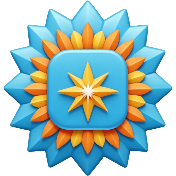 A high-resolution 2D icon of an Instagram-style verified badge. A vibrant light blue rounded-point starburst shape (rosette) with a clean, thick white checkmark in the center. Soft matte plastic texture. emoji