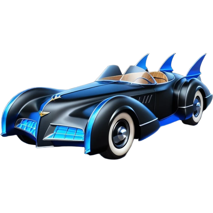  the animated series aerodynamic opulent dark futuristic concept Batmobile loosely based on 1956 V16 Cadillac roadster(flat long straight faceted mechanical body) winged stealthy street hot rod  emoji