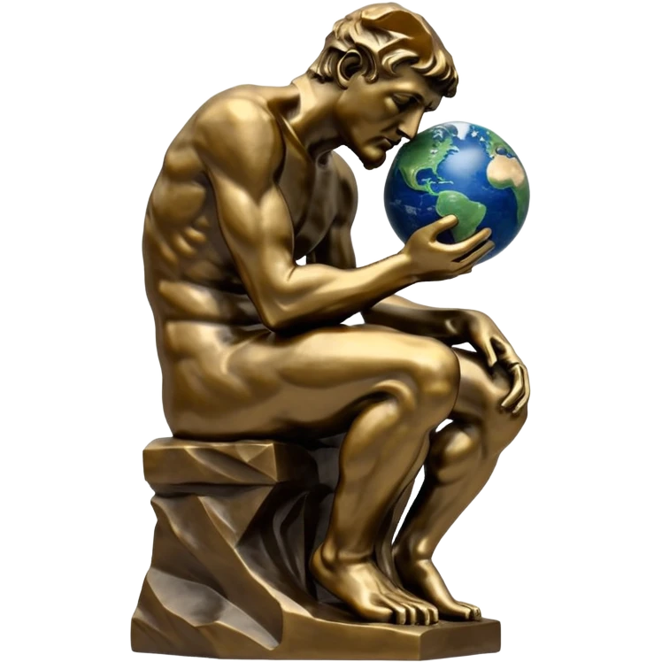 rodins sculpture the thinker but with a planet earth in its hand emoji