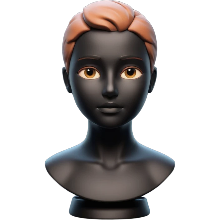 Minimalist 3D avatar, stylized human bust, smooth matte plastic texture, soft cinematic lighting, subtle rim light, clay render style, modern digital illustration, octane render. Black, completely monochrome, matte. As minimal as possible.  emoji