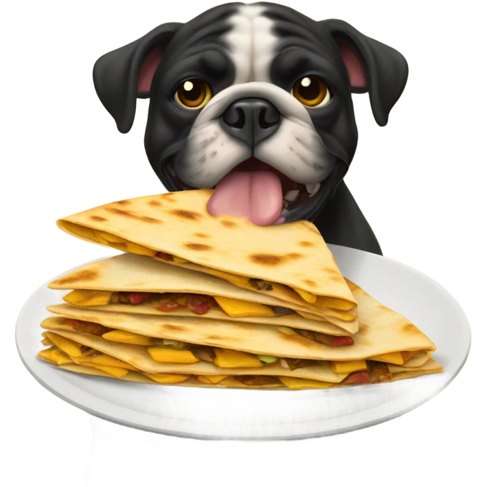 a black bulldog eating some quesadillas emoji