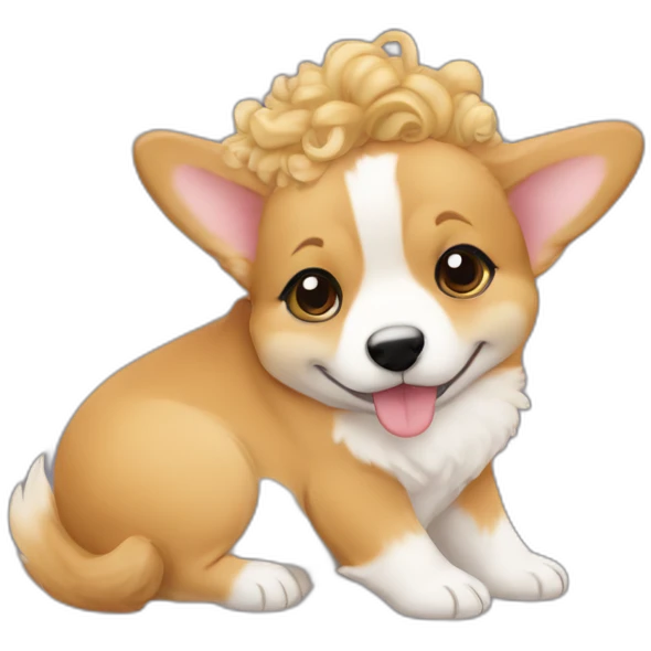 Corgi kissing a baby girl with curly blonde hair emoji