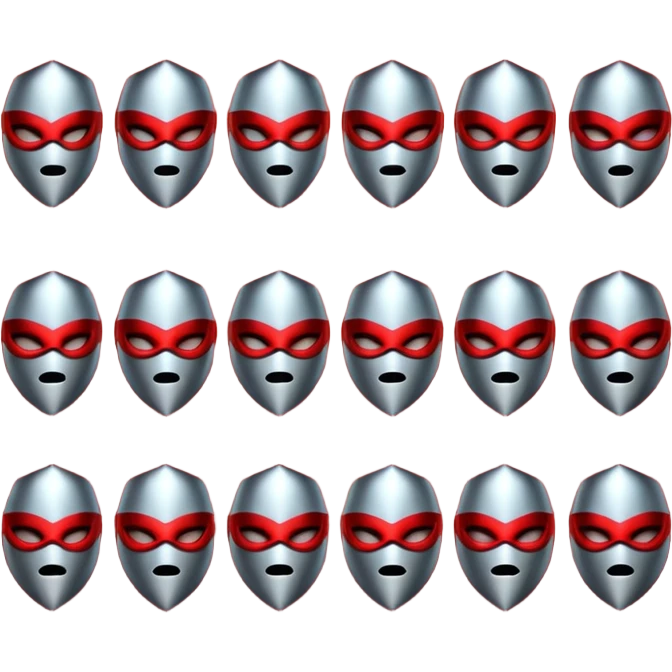 create a bold drill-themed emoji pack with metallic textures, masked characters, sharp shapes and intense red lighting, conveying danger and rhythm without any weapons emoji