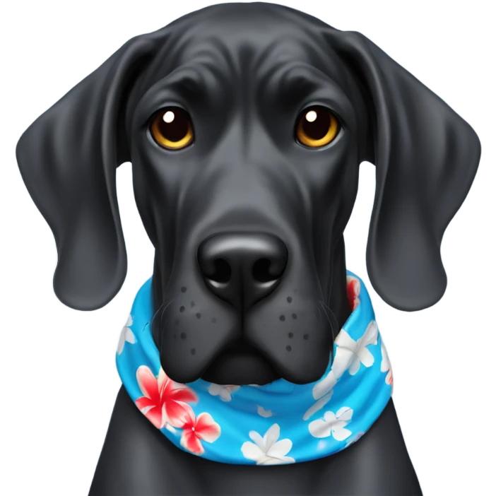 Black Great Dane with Hawaiian blue bandana red  emoji