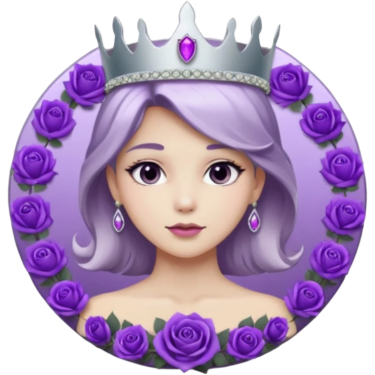 Purple shadow rose flower silver circle plaque with silver tiara emoji