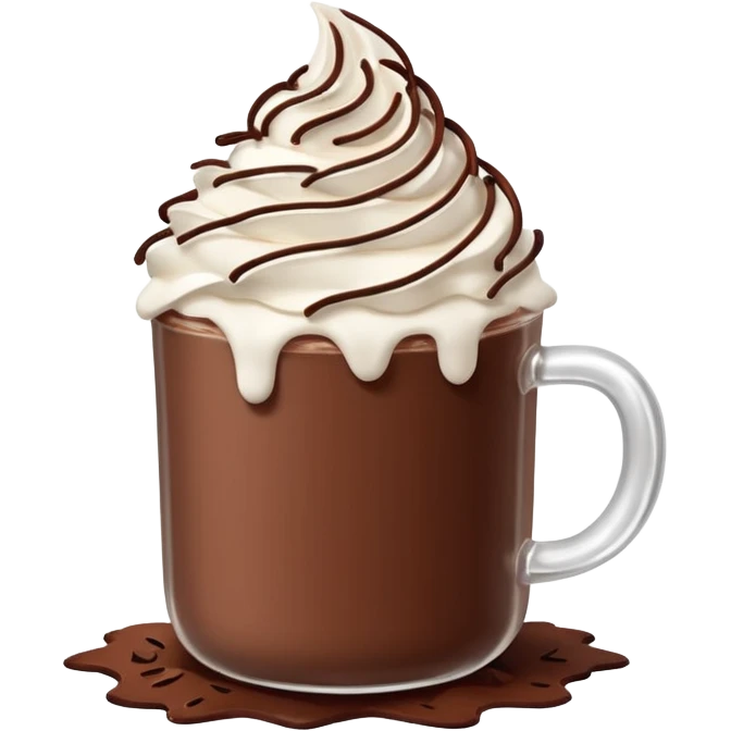 “hot chocolate emoji, whipped cream on top, chocolate shavings, cute, minimal, white background” emoji
