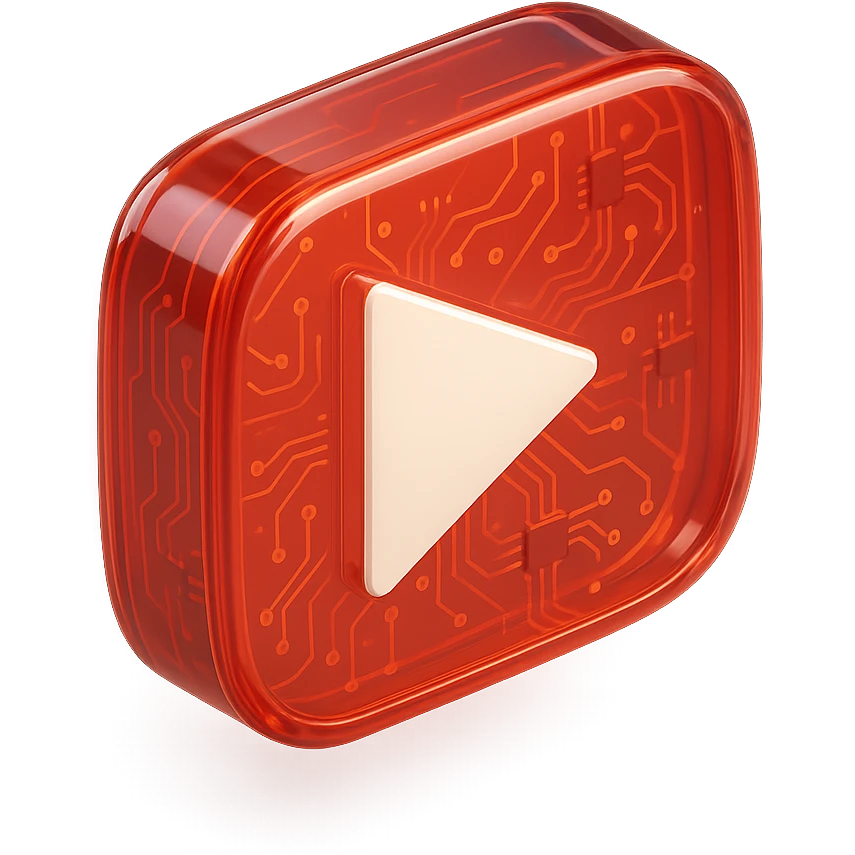 glossy circuit style YouTube play button emoji