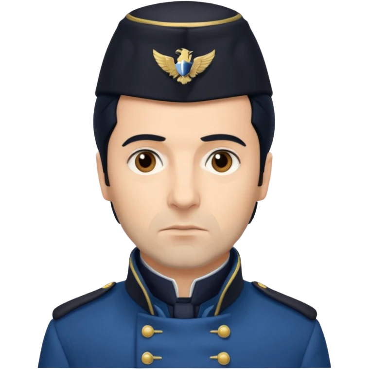 Javert From Les Miserables with light skin, brown eyes, Black Hair, blue outfit emoji