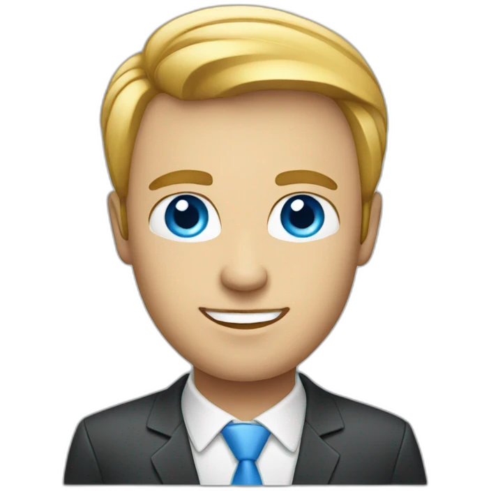 Businessman with blue eyes and computer emoji