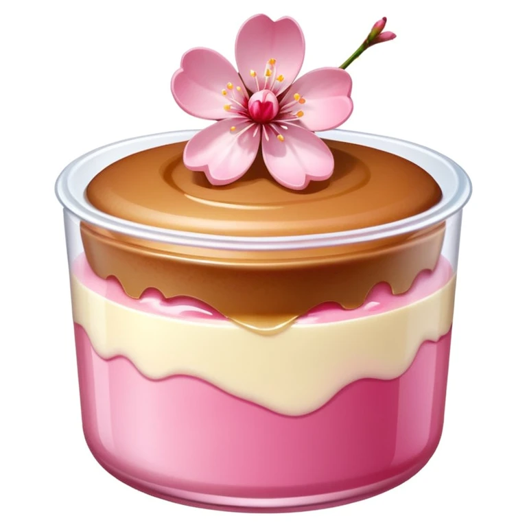 sakura pudding with pink cherry blossom flower on top, cute dessert emoji