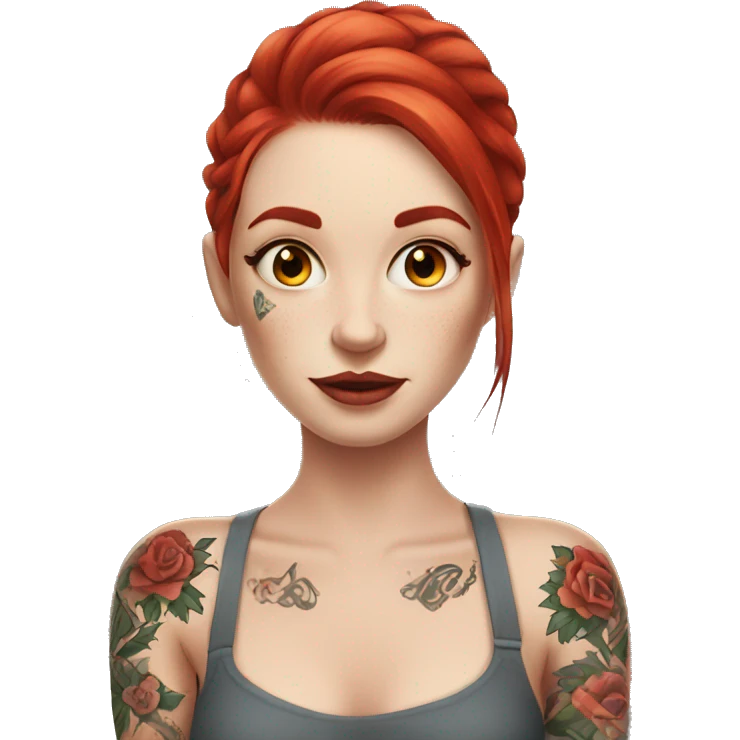 Beautiful girl with white skin, long red hair and arms tattoos emoji