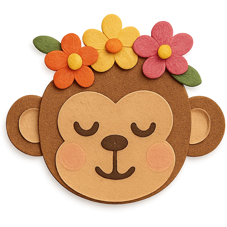 paper craft style monkey with flowers emoji