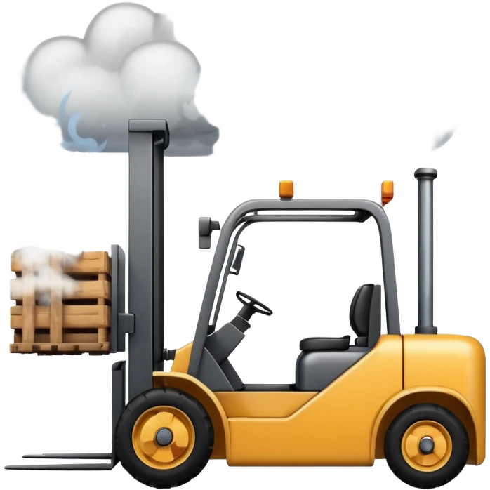 ugly, broken forklift with clouds of smoke after the explosion emoji
