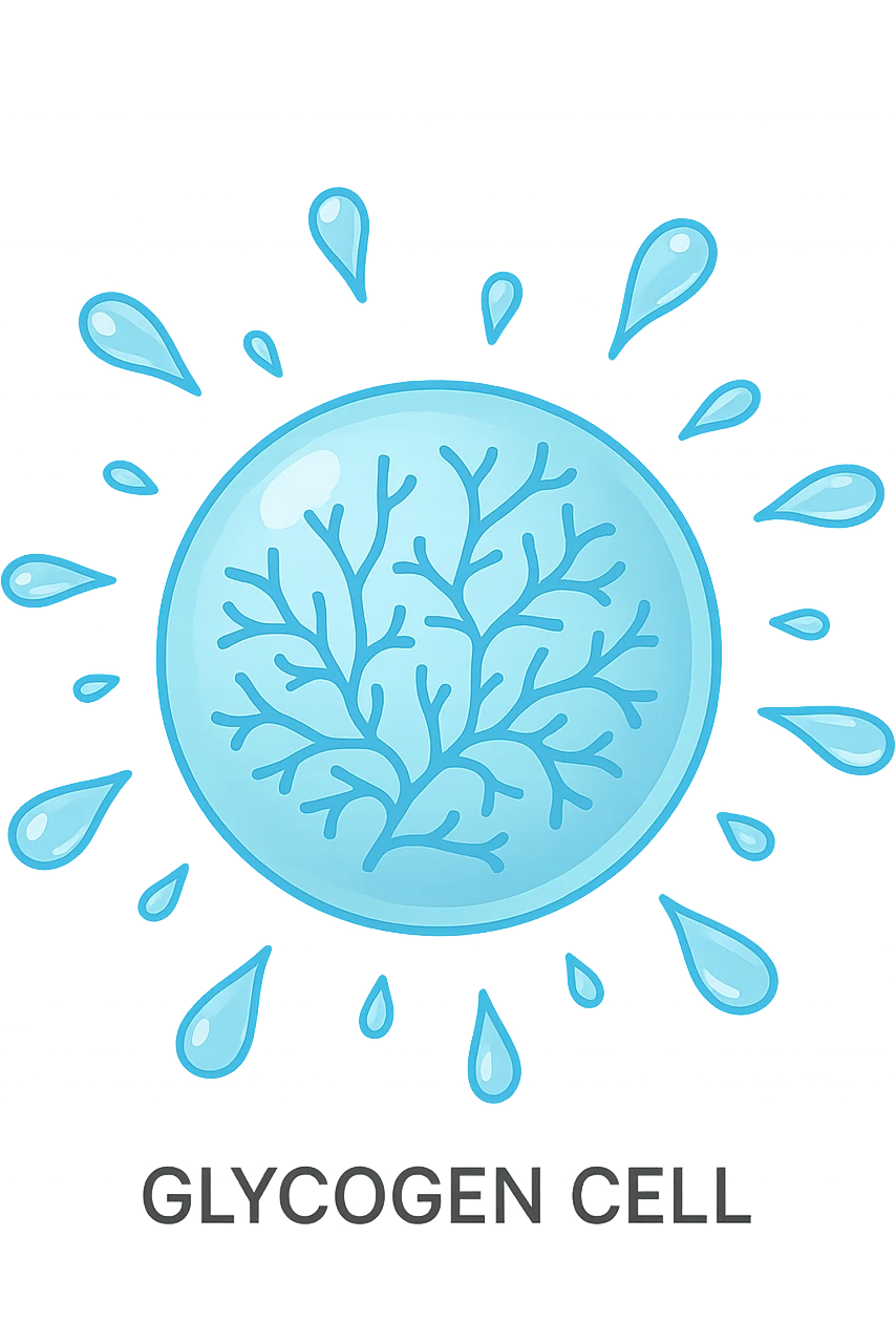 cellula di glicogeno che si svuota di acqua emoji