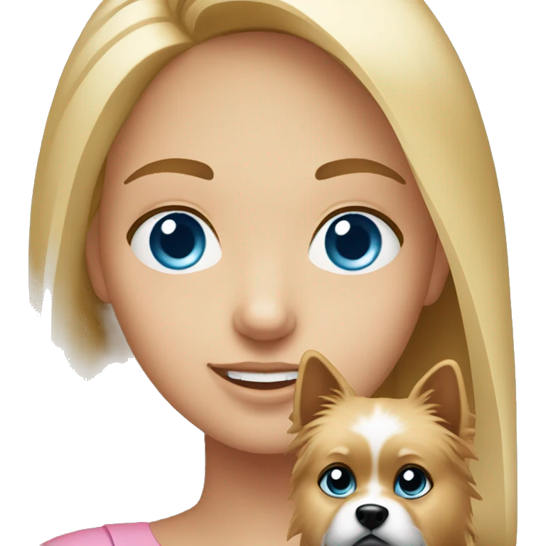 Blonde girl blue eyes holding spitz  emoji