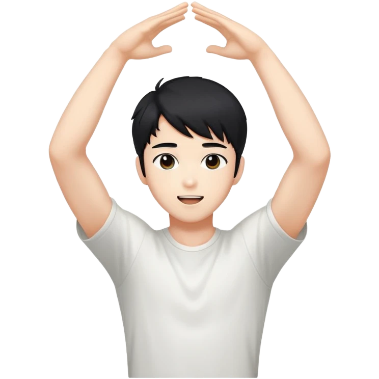 Black-haired male idol with arms raised above his head, K-pop style, energetic pose emoji