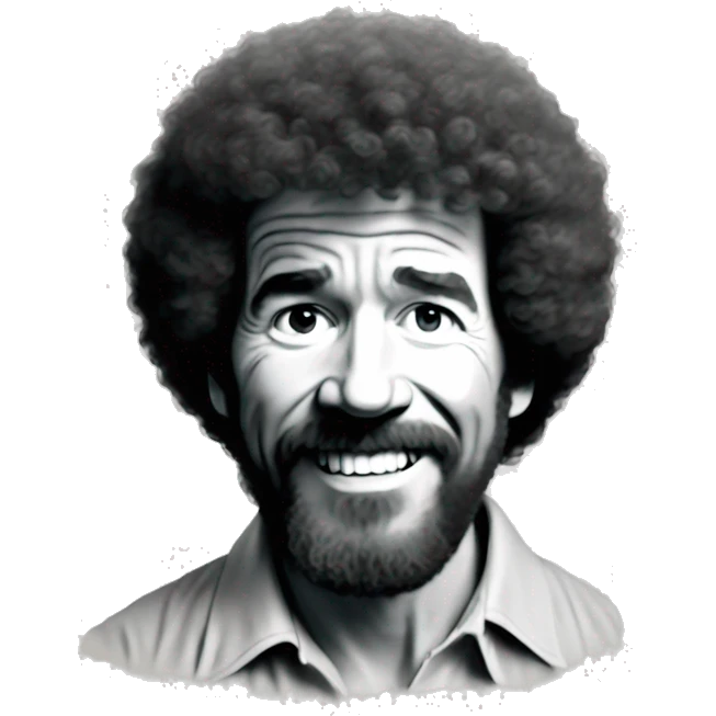 Bob Ross in front of a canvas emoji