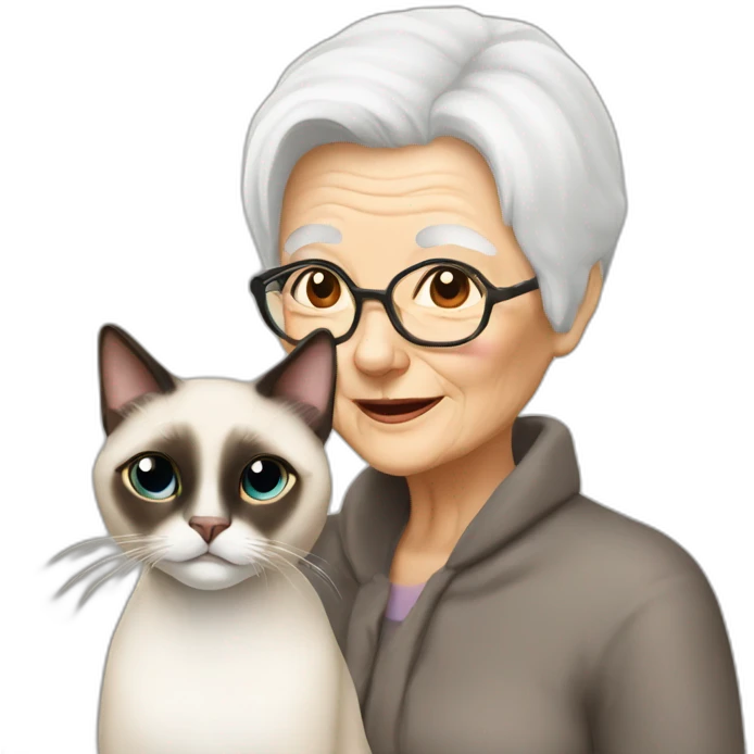siamese cat and old lady with white hair emoji
