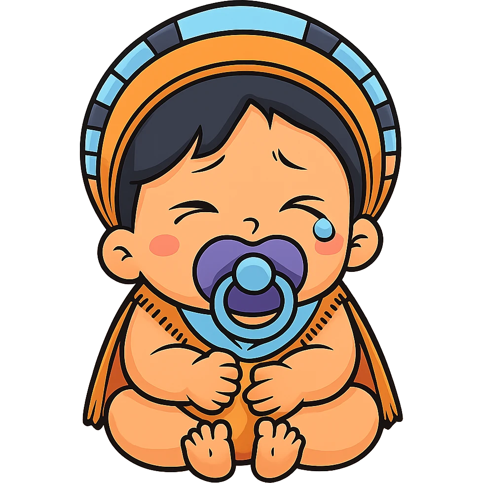 Add a pacifier to the crying Indian baby sticker. The original style is sticker style, but since sticker style does not support editing, use the general style to keep the look as close as possible with no background. emoji