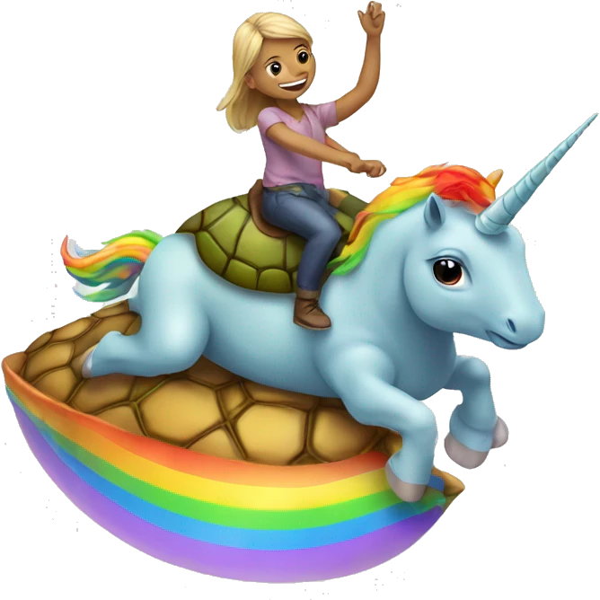 Rainbow unicorn riding a turtle  emoji