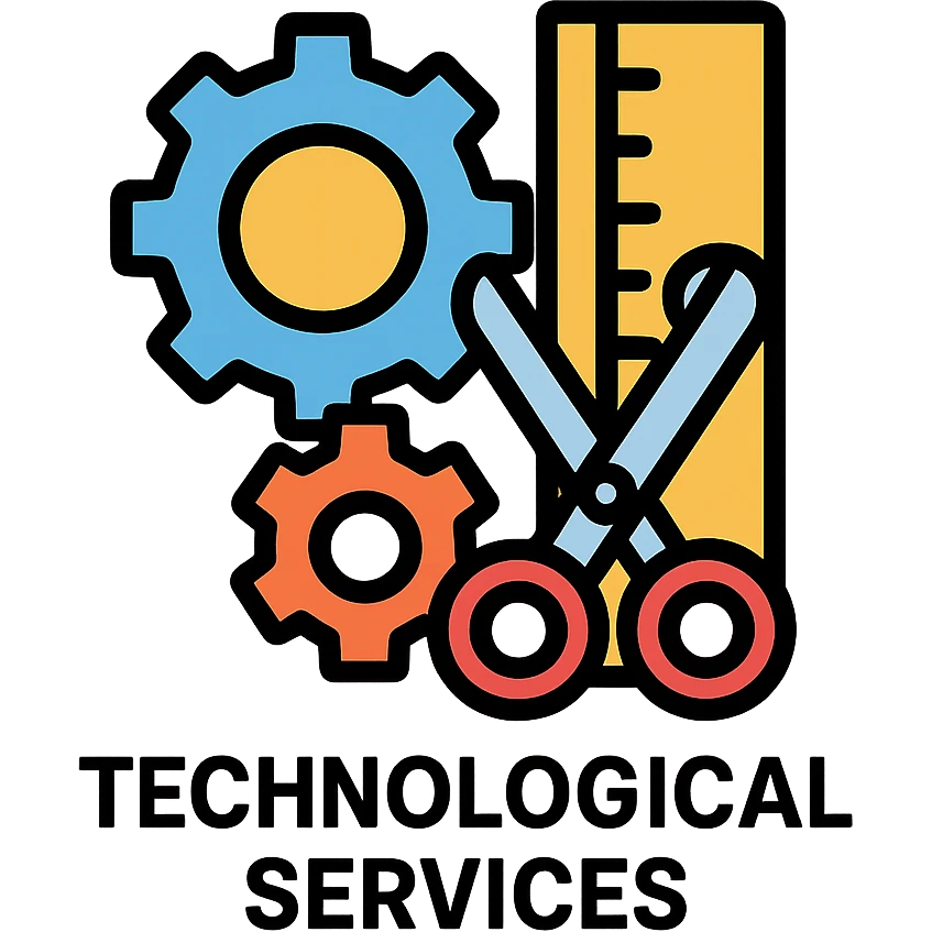 Google Material Design icon for 'Technological Services' depicting simple gears, ruler and scissors icon. emoji