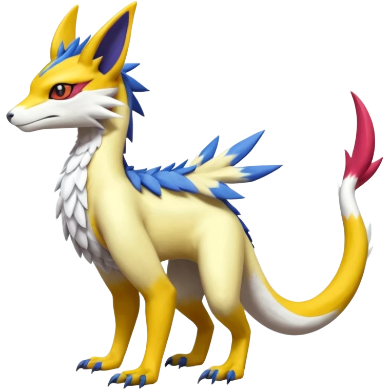 Colorful scaly flurry Latias-Vernid-Lombax-Renamon-Zeraora-Bastet-Fakémon-hybrid-fusion-creature, full body emoji