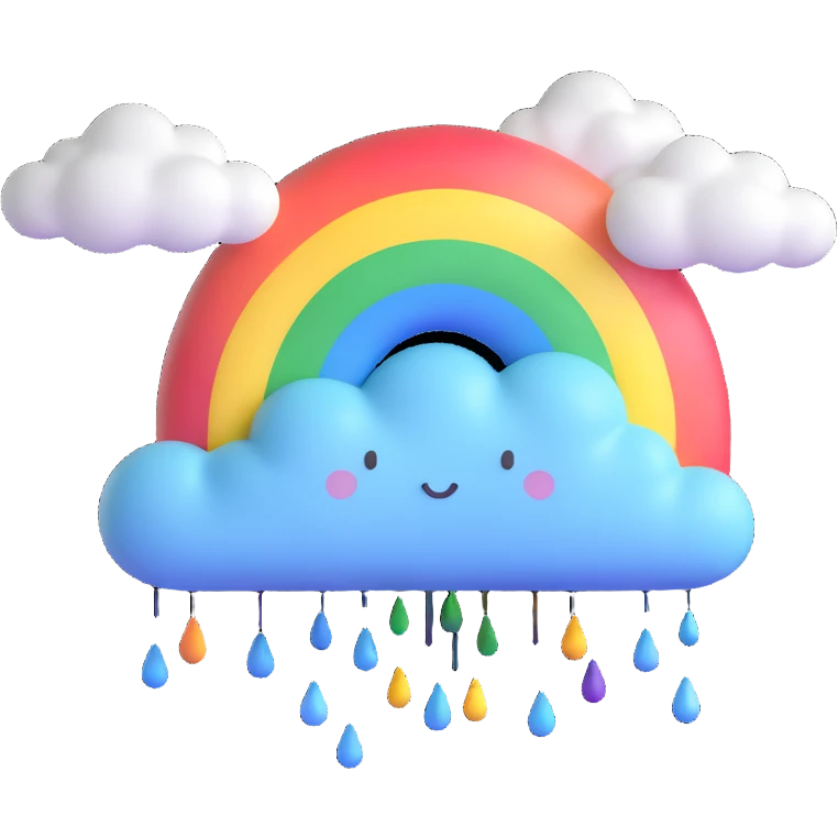a small cloud with a light drizzle, but a rainbow emerging, representing sadness mixed with hope and tranquility emoji
