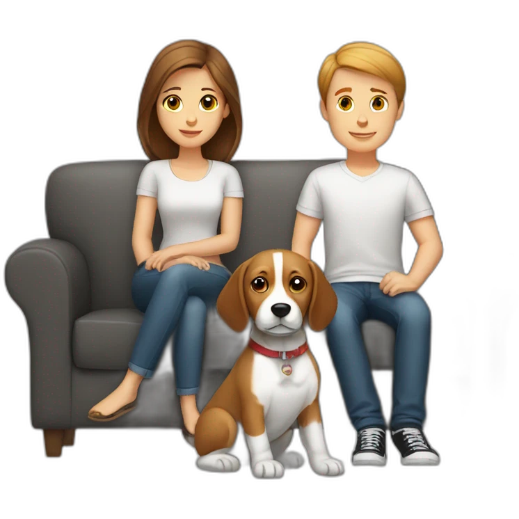 Brown hair White boy and girl and beagle Sit on couch emoji