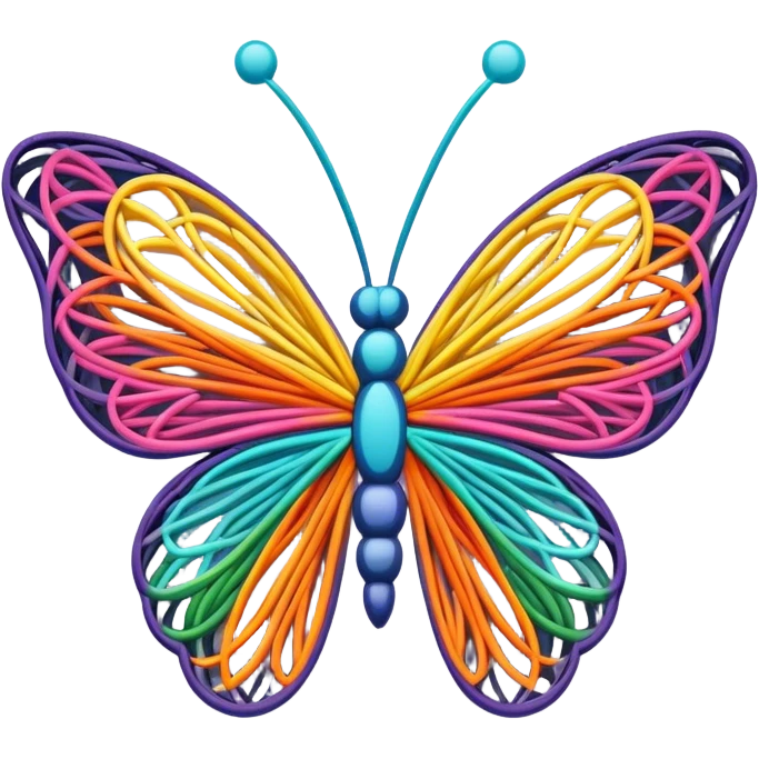 String art icon, colorful threads forming a butterfly shape, intricate design, geometric patterns, vibrant colors, minimalistic style, clean lines, transparent background. emoji