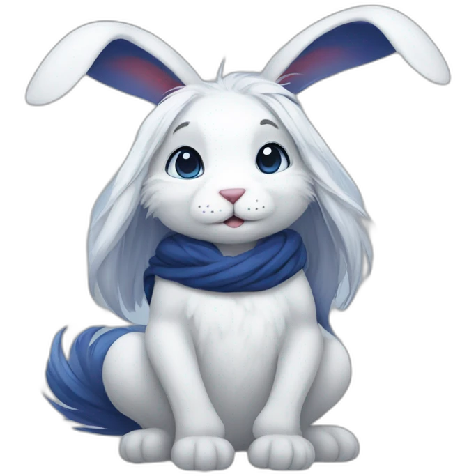 Male Anthro white rabbit with long dark blue hair emoji