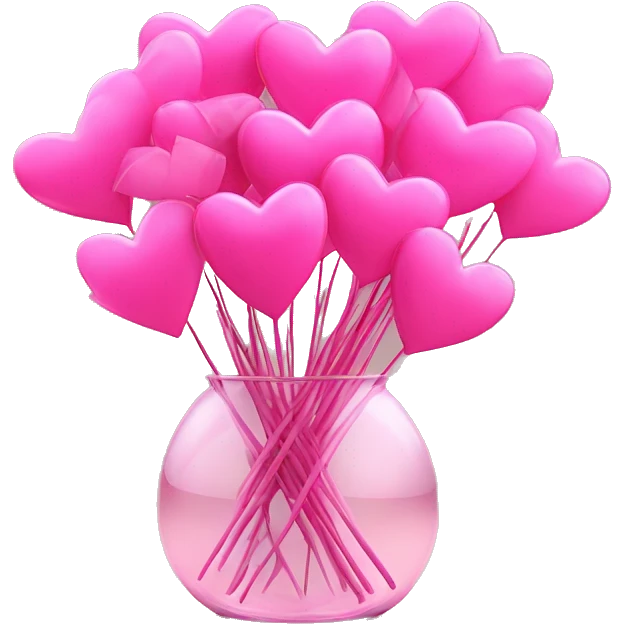 10000000 huge pink hearts on stems in a clear glass vase emoji