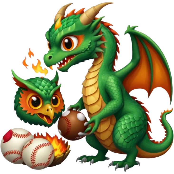 A dragon eating an owl with baseballs emoji