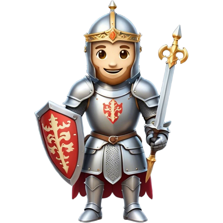 Clash of Clans aesthetic Cheerful Knight Portrait Emoji, With a radiant smile and an upright, confident stance, featuring an elegantly armored figure with intricate detailing and shining accents, his face in a natural skin tone, Simplified yet expressive features, highly detailed, glowing with a soft, luminous aura, high shine, upbeat and noble, stylized with an air of classic medieval heroism, soft glowing outline, capturing the essence of a cheerful knight ready to embark on legendary adventures! emoji