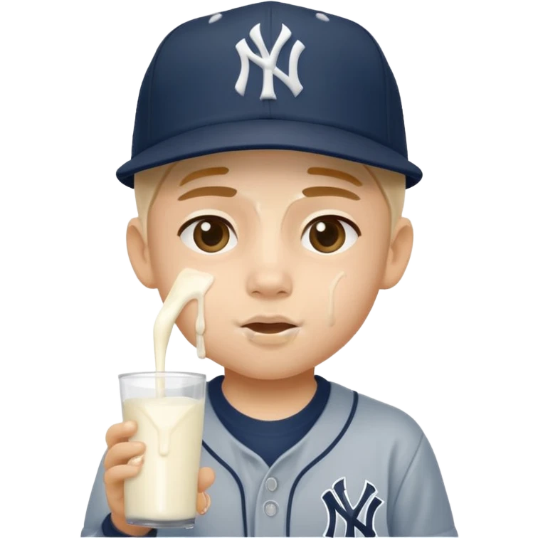 Large lightsking stylish boy with New York Yankees hat with face dripping in milk emoji