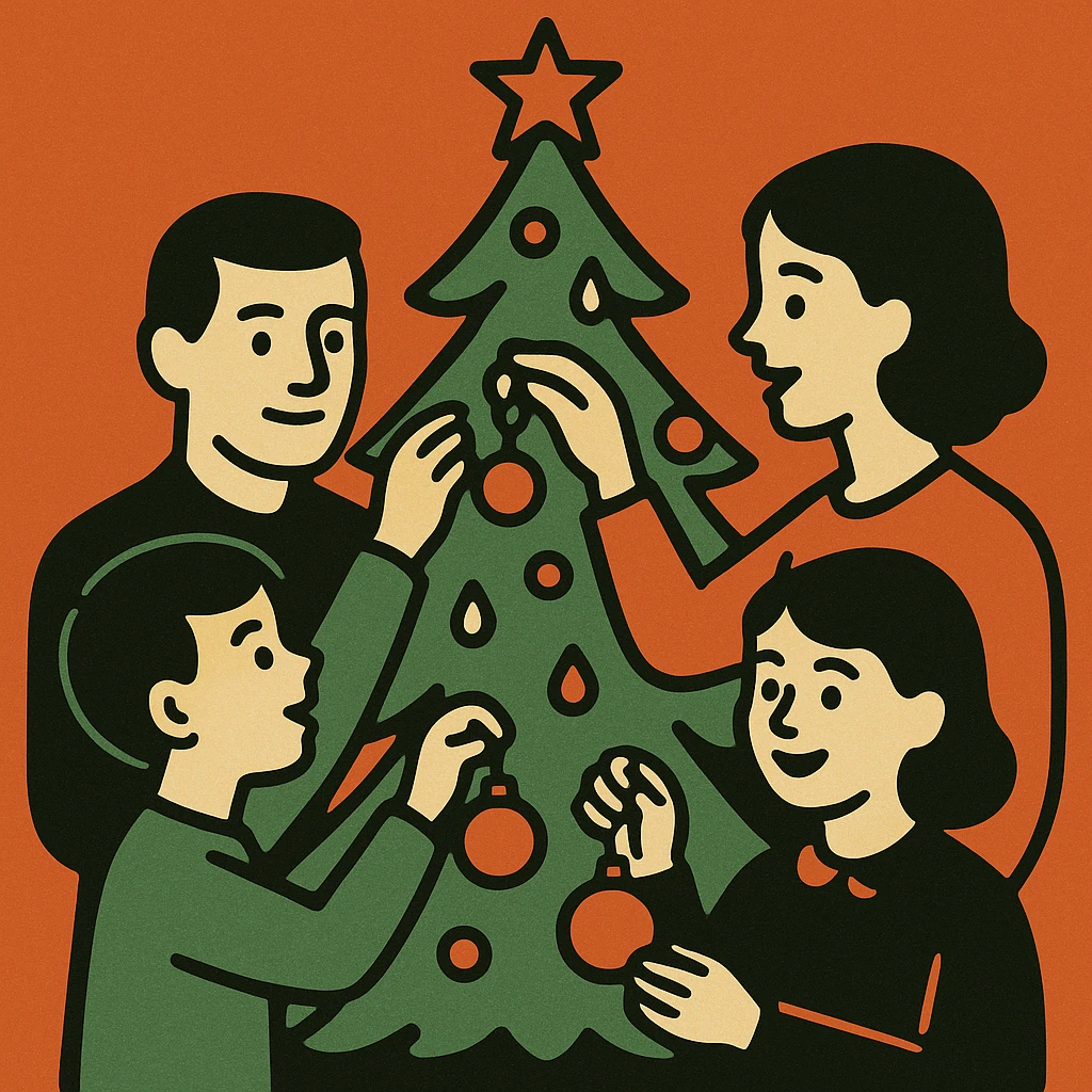 people decorating a Christmas tree emoji
