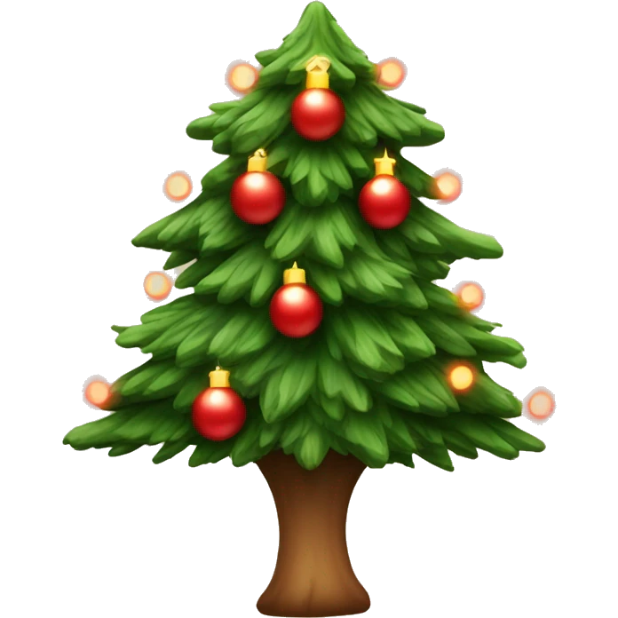 christmas tree with warm lights and red ornaments emoji
