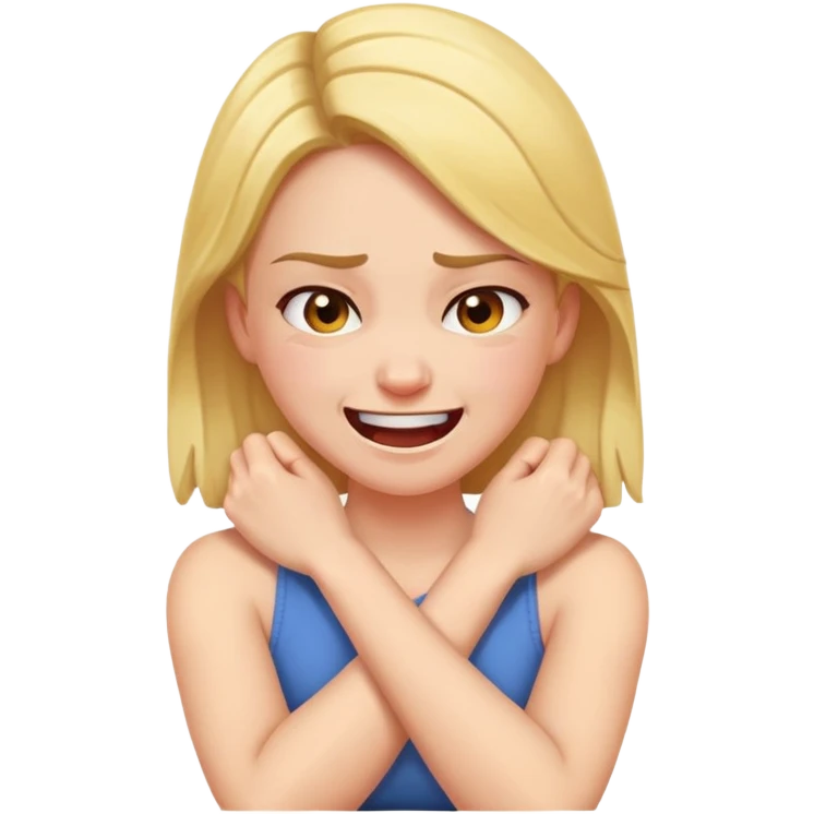 Girl with arms crossed holding neck angry and laughing emoji