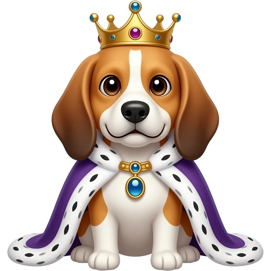 Queen beagle wearing crown and royal cape emoji