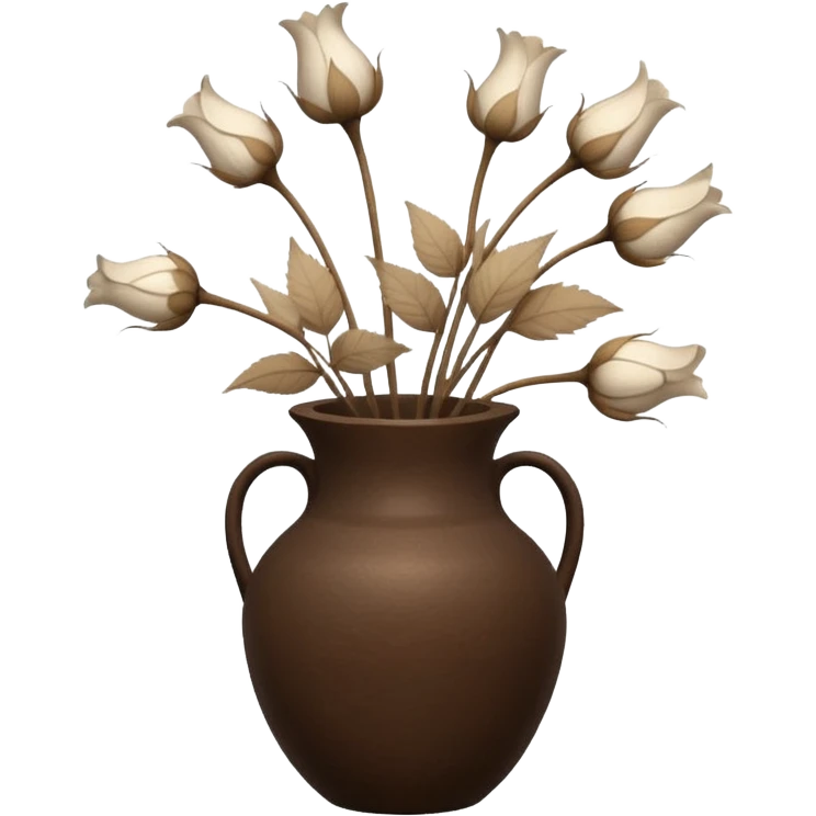 White Dried flowers and pods in a brown vase emoji