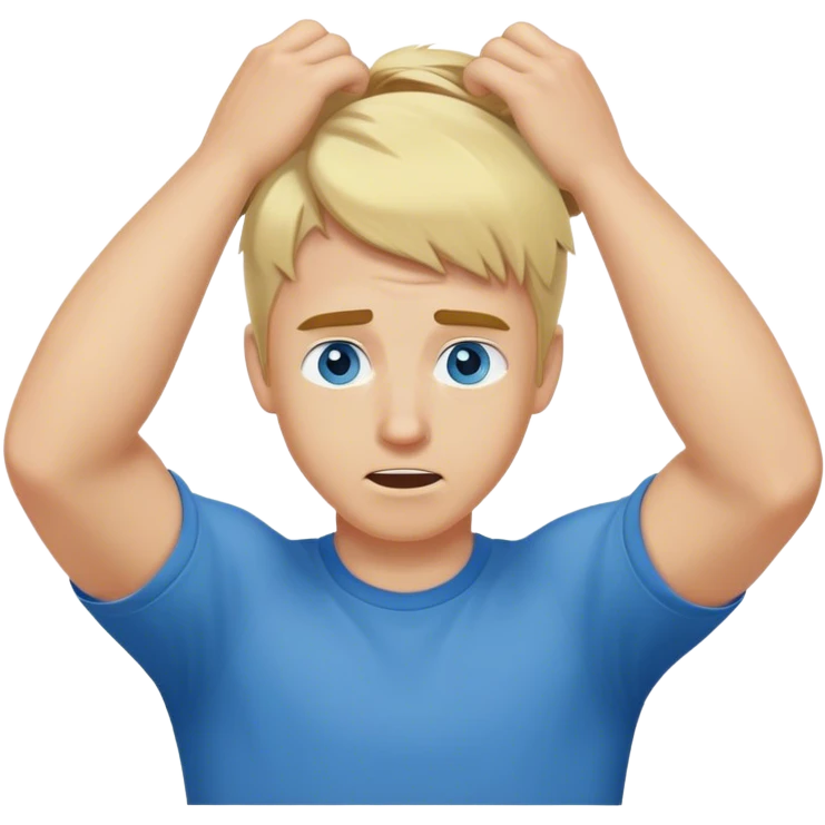 Blonde haired blue eyed man pulling his hair out emoji