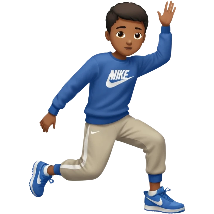 un emoji (qui ressemble à un vrai emoji téléphone)de quelqu'un qui tombe (homme noir pull Nike).Il tombe vers l'avant .Il a 11 ans emoji